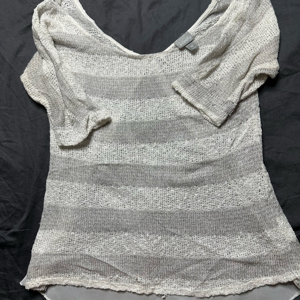Vanity Gray and White Striped Blouse